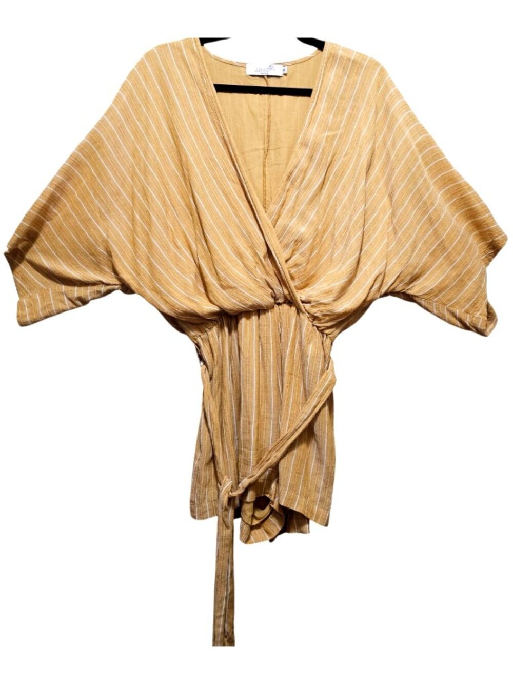Yellow Striped Wrap Romper With Tie Waist By LuBella Boutique - Size S - Picture 2 of 13